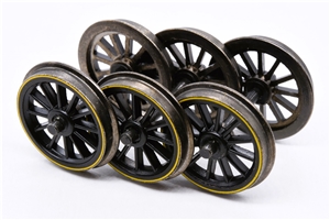 Tender wheels - black with yellow lining (set 3 Axles) for Crab LMS 5MT Branchline model number 32-175.  our old part number 175-027