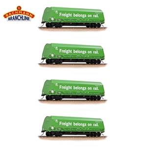 HRA Bogie Hopper DB. Green ‘Freight belongs on rail.’ (FOUR PACK)